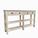 60" Cream Console Table With Shelves And Drawers