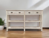 60" Cream Console Table With Shelves And Drawers