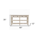 60" Cream Console Table With Shelves And Drawers