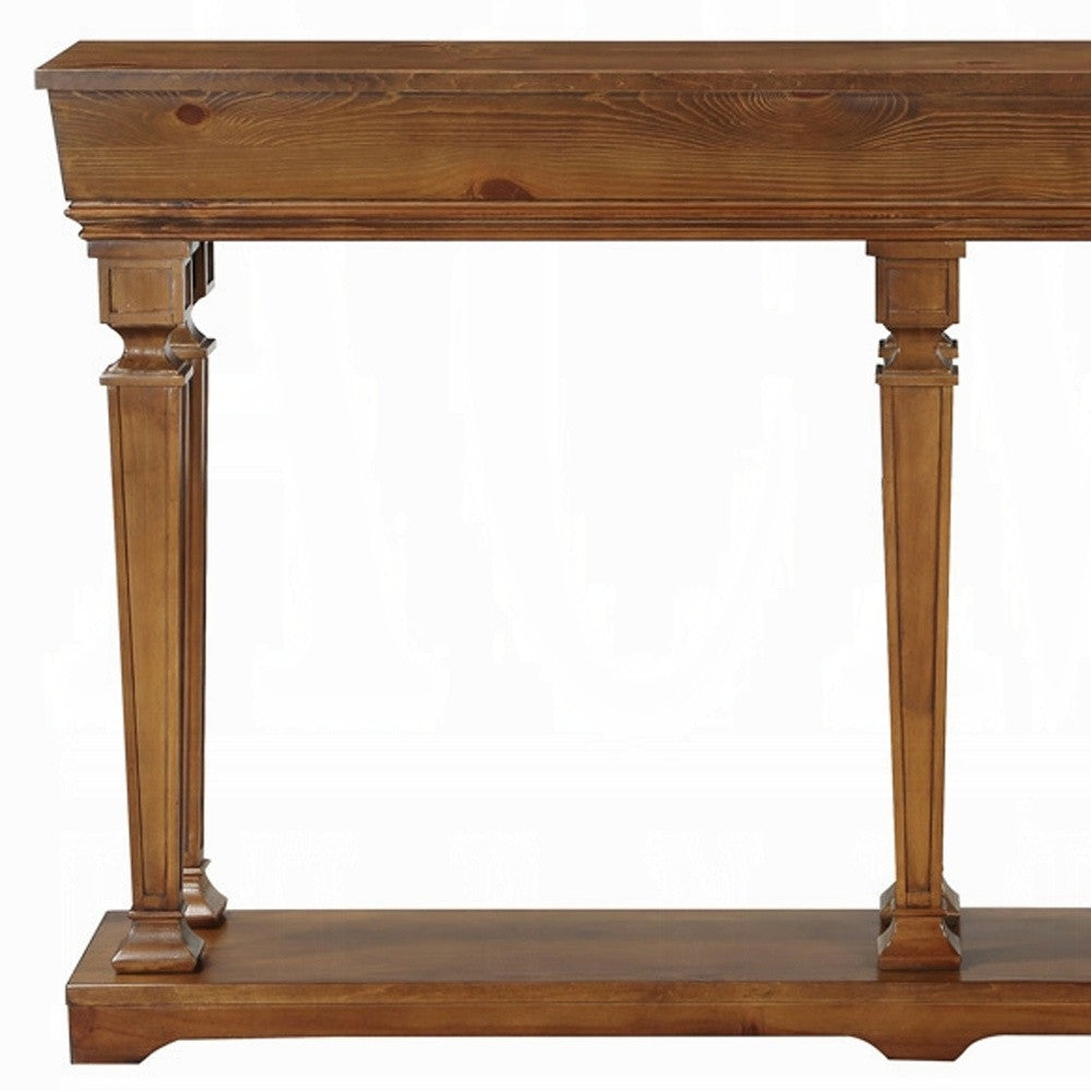 72" Oak Solid and Manufactured Wood Floor Shelf Console Table With Shelves