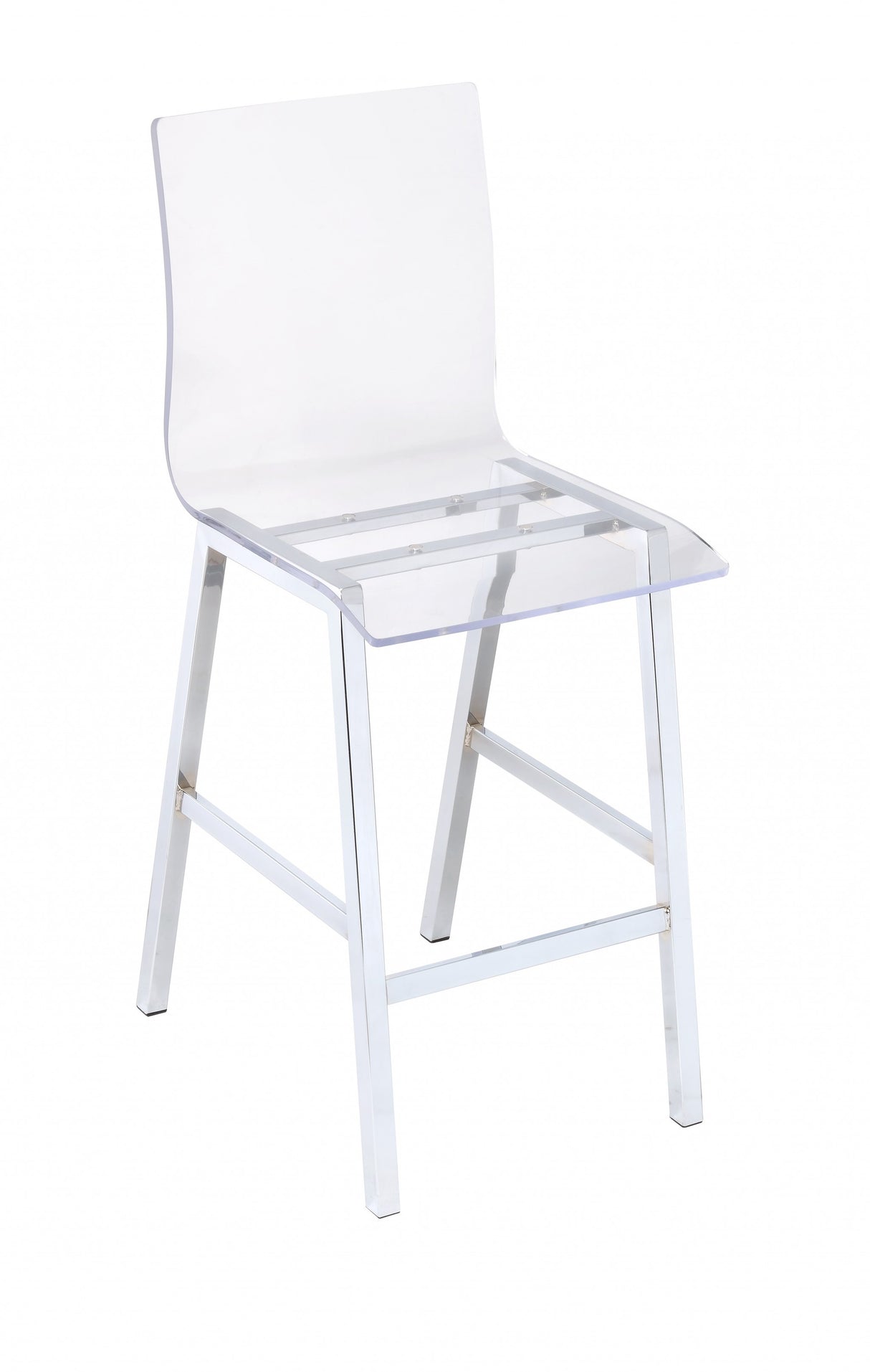 39" Clear And Silver Acrylic And Metal Counter Height Bar Chair