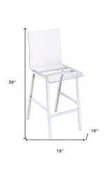 39" Clear And Silver Acrylic And Metal Counter Height Bar Chair