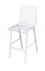 39" Clear And Silver Acrylic And Metal Counter Height Bar Chair