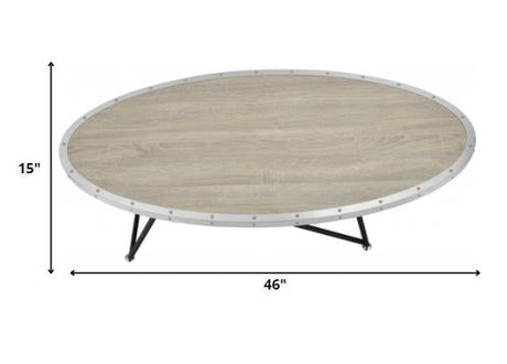 46" Natural And Black Iron Round Coffee Table