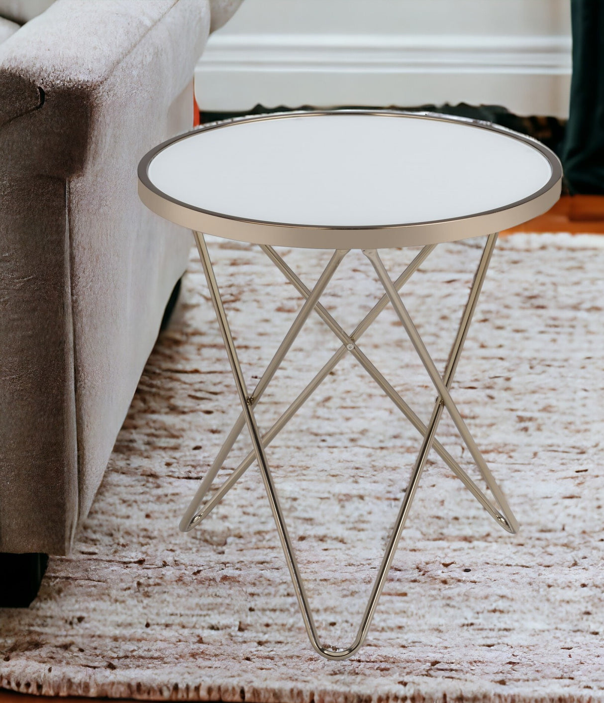 22" Brass And Clear Glass And Iron Round End Table