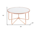 34" X 34" X 18" Frosted Glass And Rose Gold Coffee Table