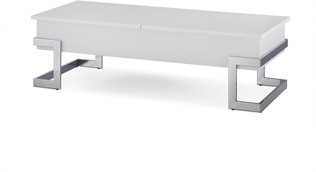 47" White And Silver Metal Lift Top Coffee Table