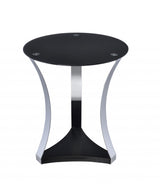 20" Silver And Black Mirrored Glass And Iron Round End Table With Shelf