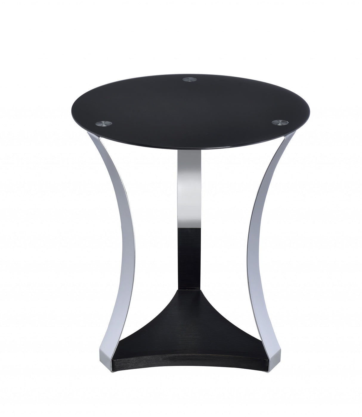 20" Silver And Black Mirrored Glass And Iron Round End Table With Shelf