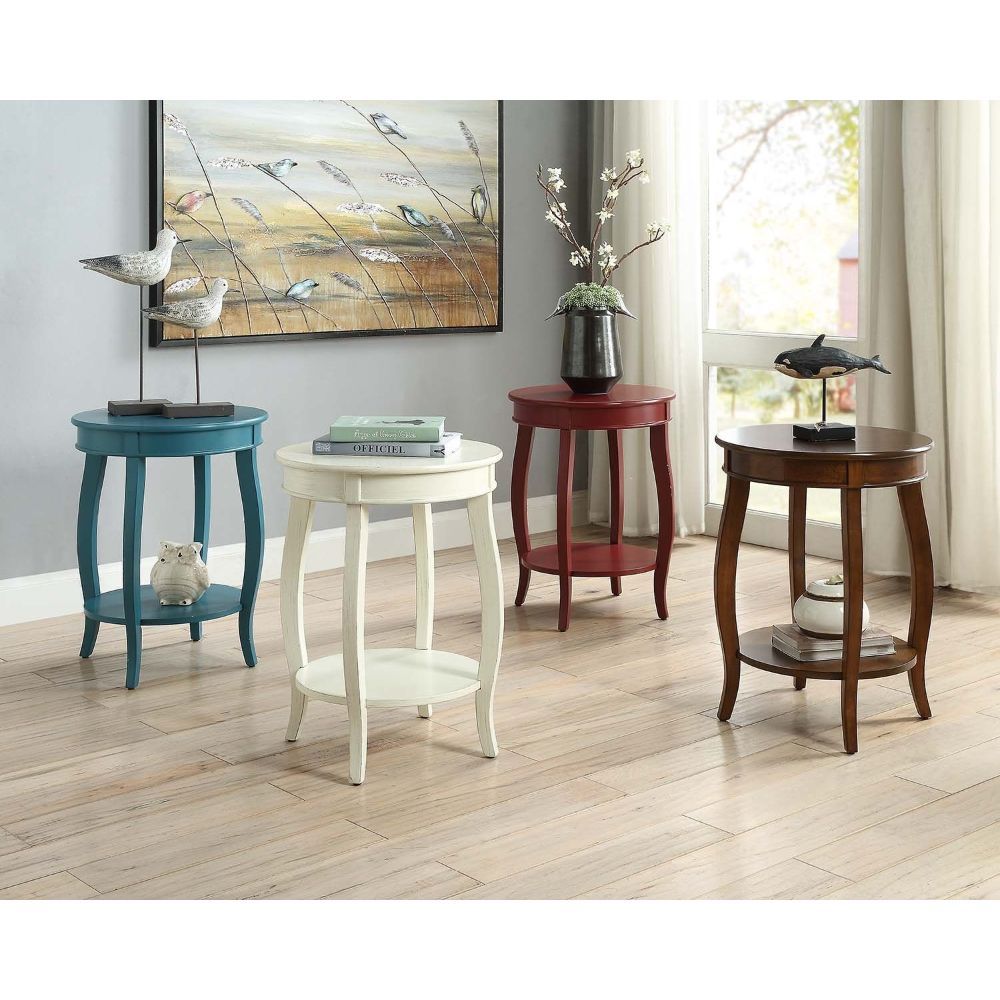 24" White Solid Wood Round End Table With Shelf