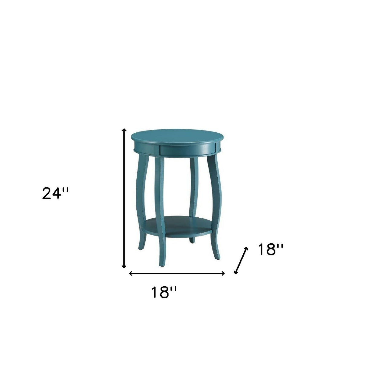 24" Teal Blue Solid Wood Round End Table With Shelf