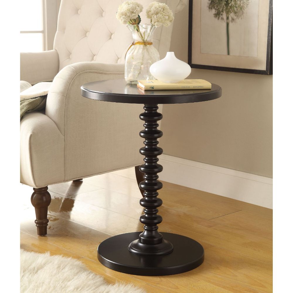 22" Black Solid Wood Round End Table