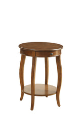 24" Brown Solid Wood Round End Table With Shelf