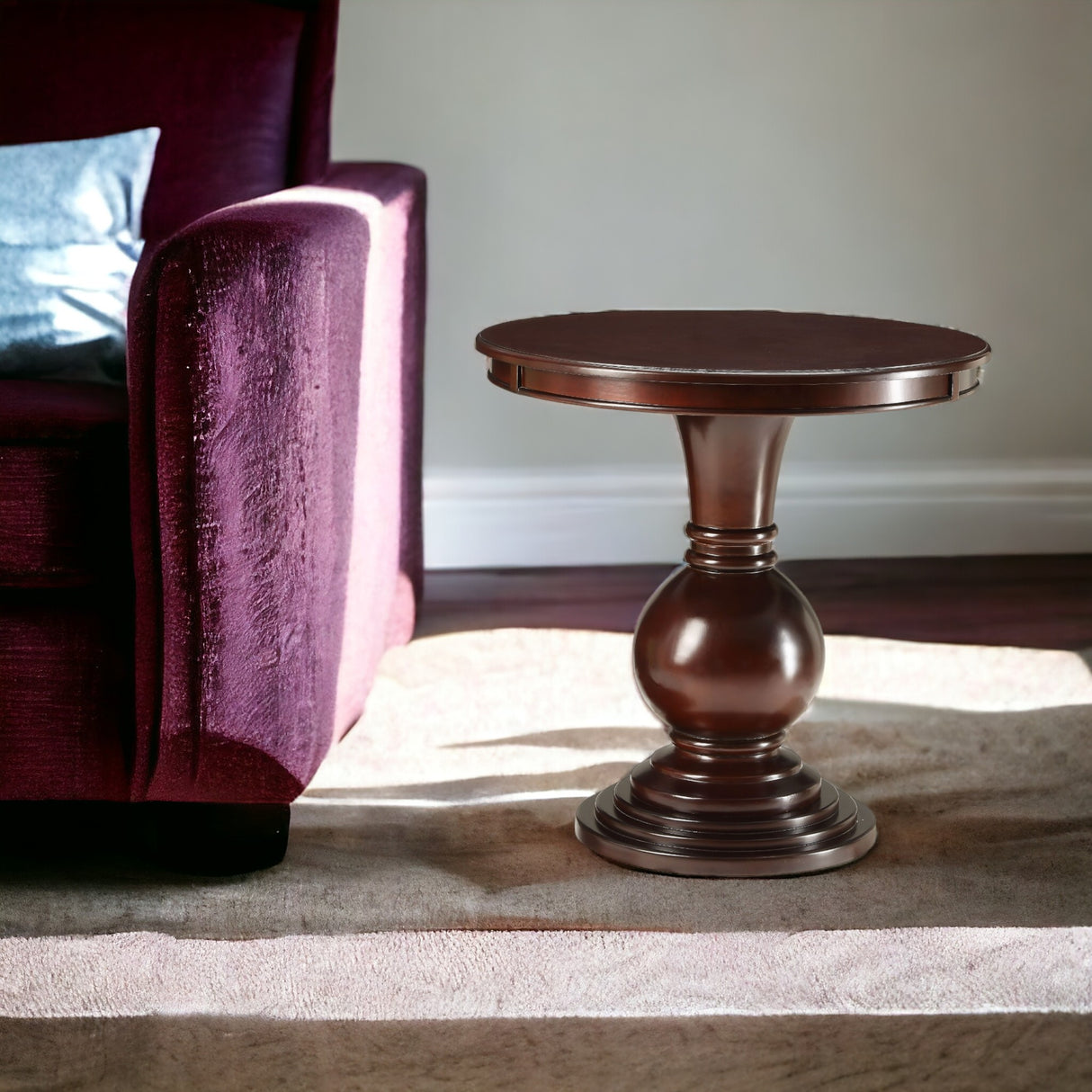 26" Brown Solid Wood Round End Table