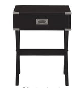 24" Black Solid Wood Rectangular End Table With Drawer