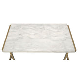 44" White And Gold Faux Marble And Iron Coffee Table