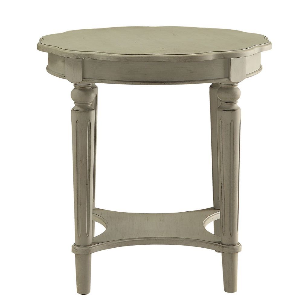 24" Off White Solid Wood Oval End Table With Shelf