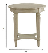 24" Off White Solid Wood Oval End Table With Shelf