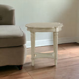 24" Off White Solid Wood Oval End Table With Shelf