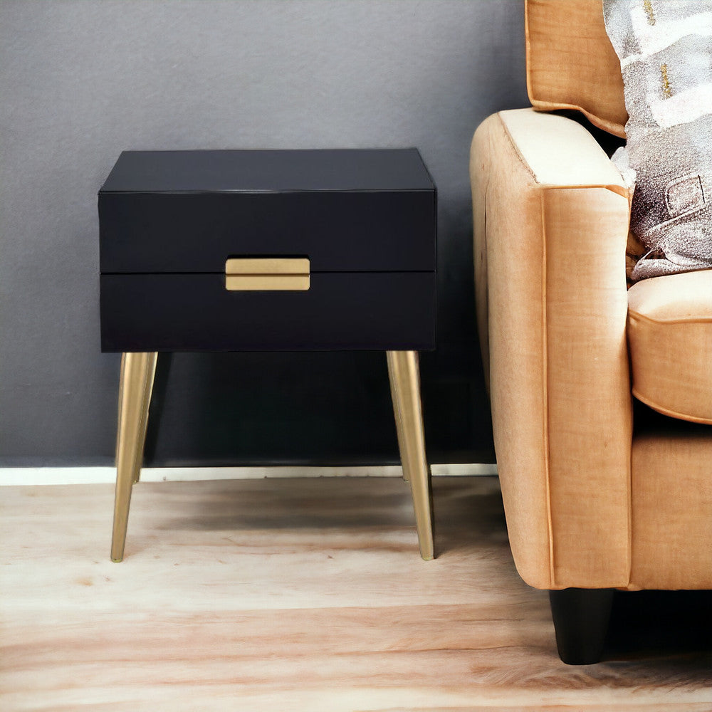 24" Gold And White End Table With Two Drawers