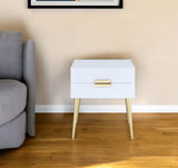 24" Black And Gold Wood And Iron End Table With Two Drawers