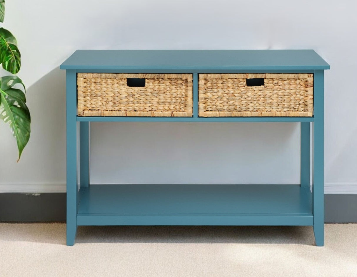 44" Teal Blue Solid Wood Console Table