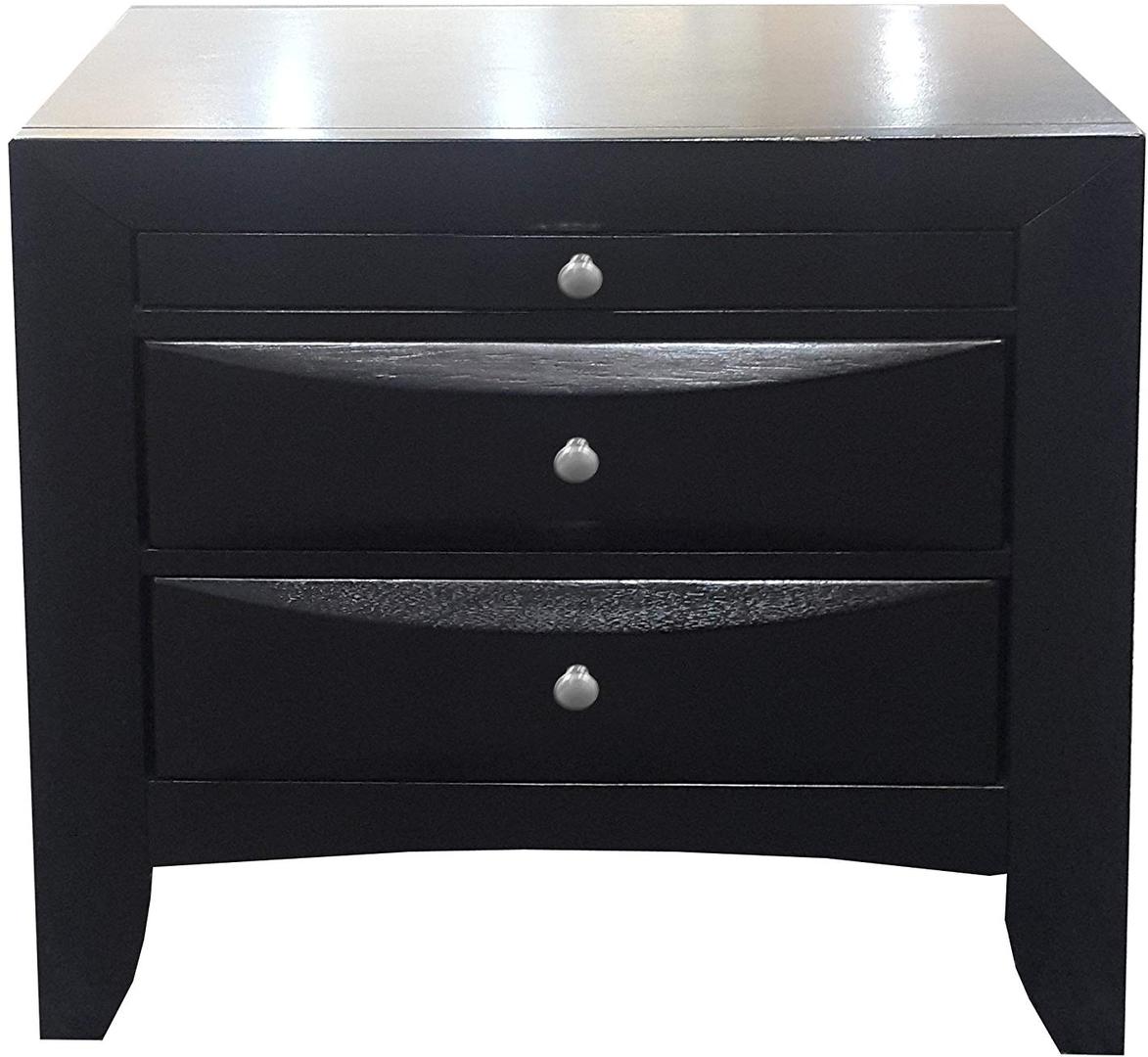 25" Black Three Drawers Nightstand