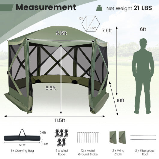 11.5 X 11.5 FT Pop-up Screen House Tent with Portable Carrying Bag-Green