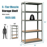 72 Inch Storage Rack with 5 Adjustable Shelves for Books Kitchenware-Gray