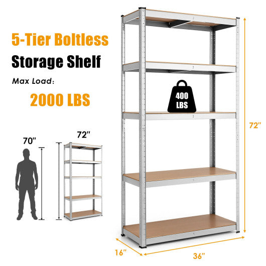 35.5 x 71 Inch Adjustable 5-Layer 2000 lbs Capacity Tool Shelf-Silver