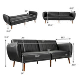 3 Seat Convertible Sofa Bed with Adjustable Backrest for Living Room-Black
