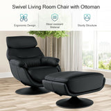 360° Swivel Leather Lounge Chair with Ottoman and Thick Footstool-Black