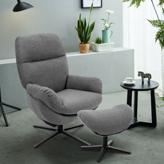 Upholstered Swivel Lounge Chair with Ottoman and Rocking Footstool-Gray