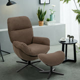 Upholstered Swivel Lounge Chair with Ottoman and Rocking Footstool-Brown
