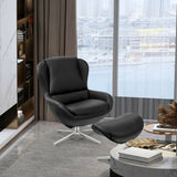 360°  Swivel Leather Lounge Chair with Ottoman and Aluminum Alloy Base-Black