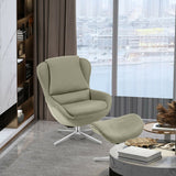 360°  Swivel Leather Lounge Chair with Ottoman and Aluminum Alloy Base-Gray
