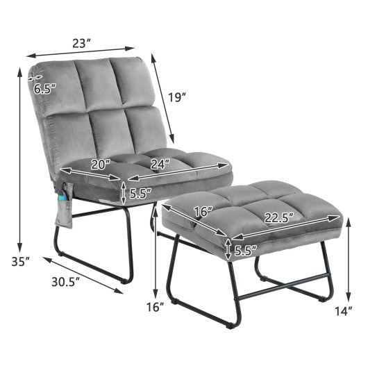 Velvet Massage Recliners with Ottoman Remote Control and Side Pocket-Gray