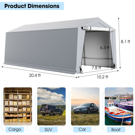 10 x 16/10 x 20 Feet Outdoor Heavy-Duty Carport with 2 Doors-10 x 20 ft