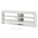 Corner TV Stand with Power Outlet and 4 Open Storage Shelves-White