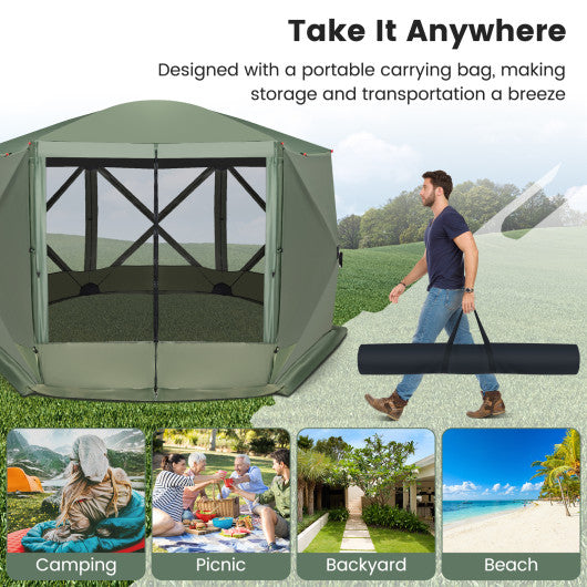 11.5 X 11.5 FT Pop-up Screen House Tent with Portable Carrying Bag-Green