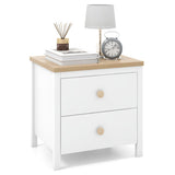 2-Drawer Nightstand with Rubber Wood Legs-White