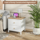 2-Drawer Nightstand with Rubber Wood Legs-White