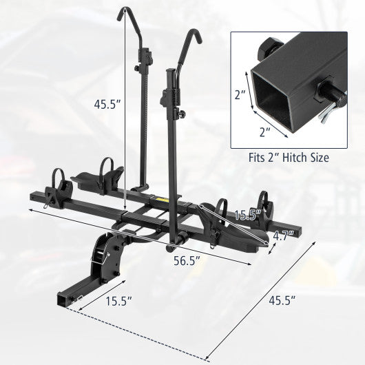 2 Inch Hitch Mount Bike Rack 2-Bike Platform Style Carrier with Tilt-able Design for Easy Trunk Access