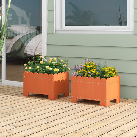 2 Pack Rectangular Planter Box with Drainage Gaps for Front Porch Garden Balcony-Orange