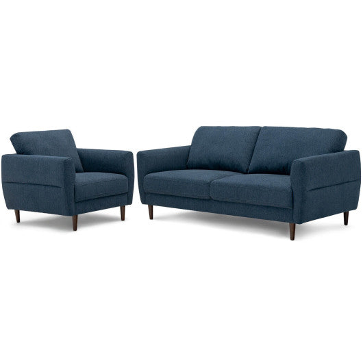 2 Pieces Upholstered Sofa Set with Removable Cushion Covers-Navy