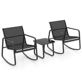 2 Rocking Bistro Chairs and Glass-Top Table for Porch Yard Balcony-Black
