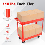 2-Tier Utility Cart with Handle and Heavy-Duty Metal Frame-Red