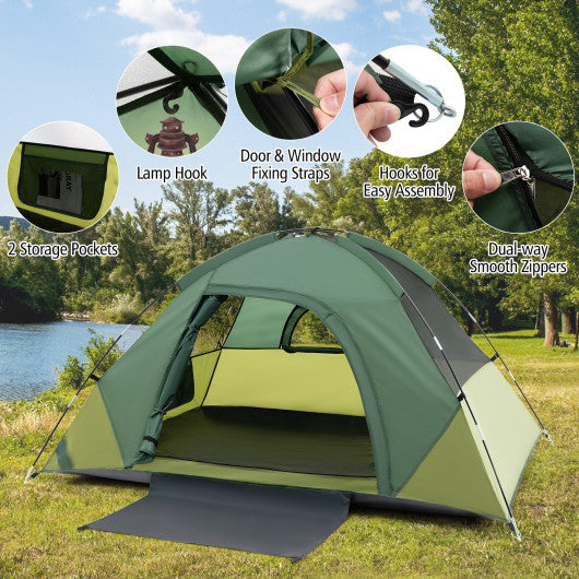 2-person Camping Tent w/ Removable Rain Fly and Double-layer Door-Green