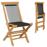 2 Piece Indonesia Teak Patio Folding Chairs with Woven Rope Seat and Back for Porch Backyard Poolside