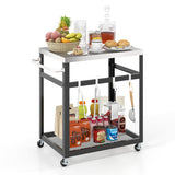 2-Tier Stainless Steel Grill Cart with 4 Hooks and Wheels BBQ Table-Black